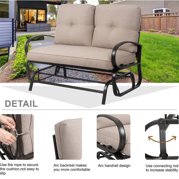 sobaniilowholesale 2-Seat Outdoor Rocking Loveseat With Fabric Cushions##color_beige