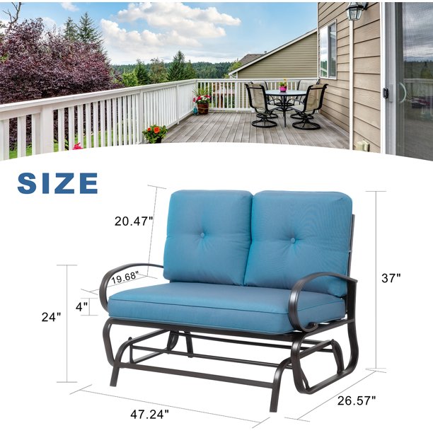 sobaniilowholesale 2-Seat Outdoor Loveseat With Fabric Cushions#color_blue