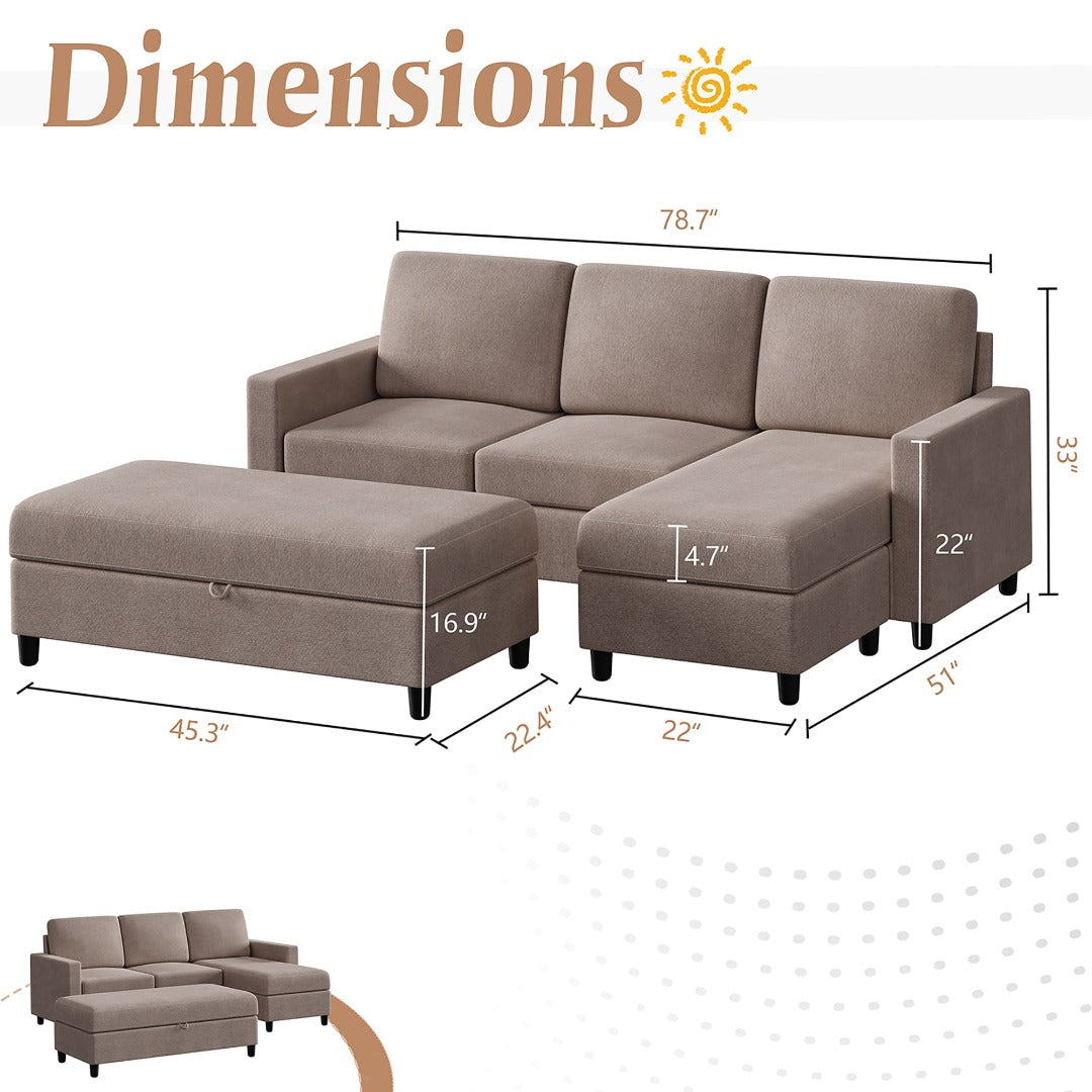 sobaniilowholesale Sectional Sofa With Long Storage Ottoman For Small Apartment#color_khaki (7136755155120)