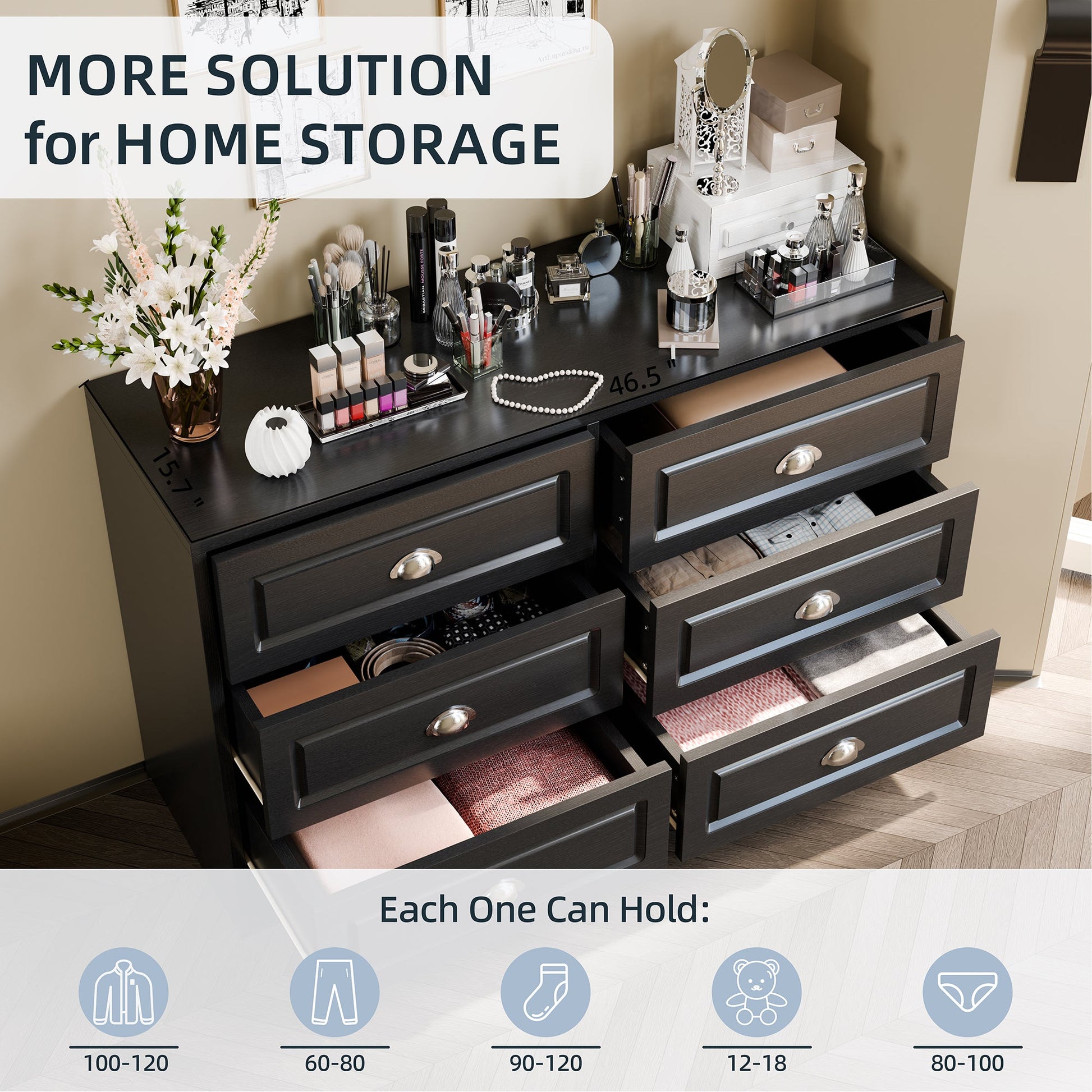 sobaniilowholesale 9 Drawer Double Dresser Black Wooden Wide Chest of Drawers with Metal Handles Storage Organizer Dresser Nursery Dresser for Living Room Hallway (7504222027952)