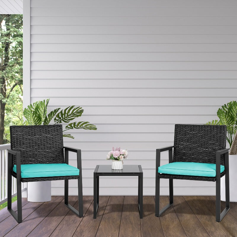 sobaniilowholesale Patio Furniture 3 Pieces Wicker Outdoor Bistro Chairs Set#color_blue