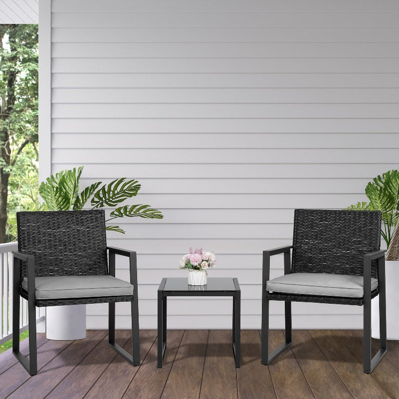 sobaniilowholesale Patio Furniture 3 Pieces Wicker Outdoor Bistro Chairs Set#color_grey