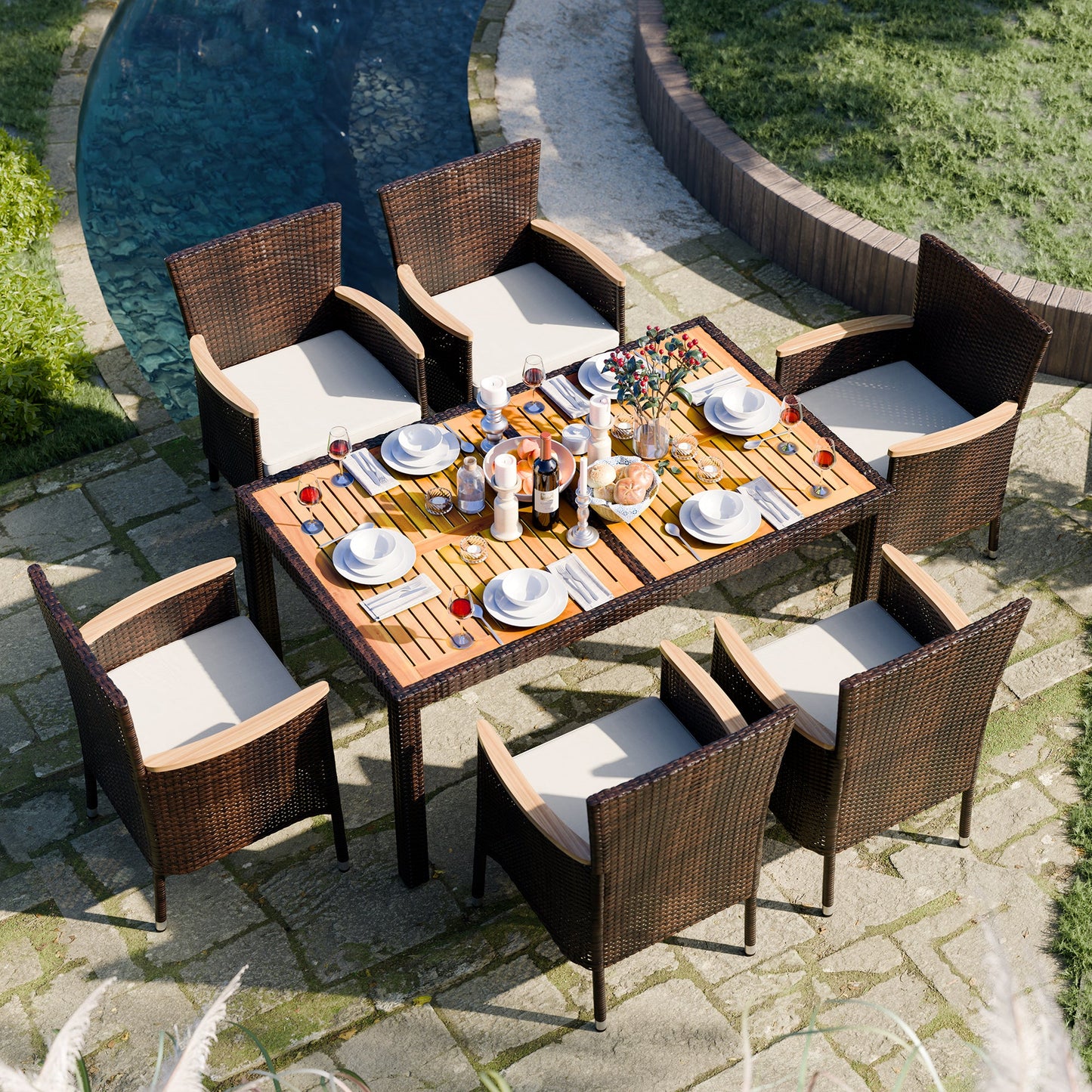 sobaniilowholesale 5 Pieces/ 7 Pieces Patio Dining Set, Square Wood Table (7047179927728)