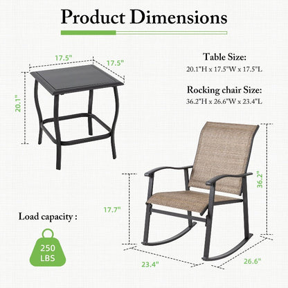 sobaniilowholesale Patio Furniture 3 Pieces Textilene Outdoor Bistro Rocking Chair Set