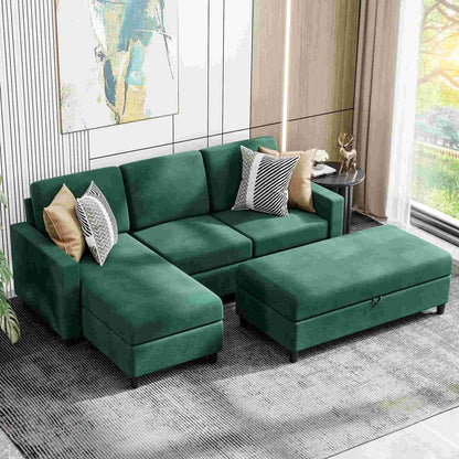 sobaniilowholesale Sectional Sofa With Long Storage Ottoman For Small Apartment#color_green